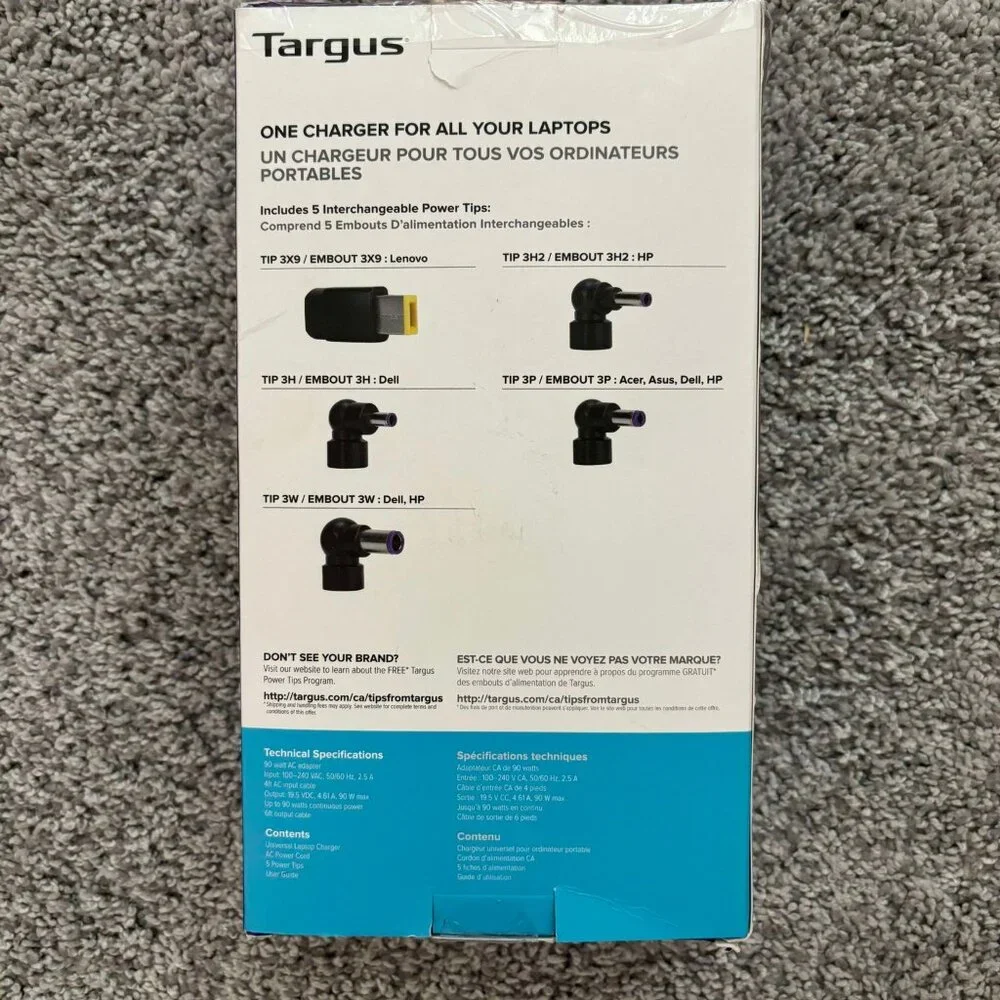 Brand New Targus Universal Laptop Charger 90W with a Built-In Supply Protection